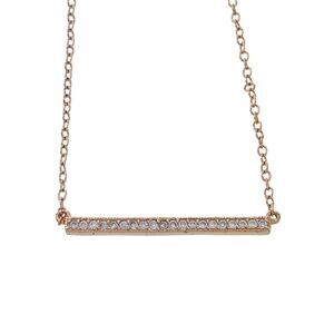 Rose Gold Tone Cubic Zirconia Bar Necklace | Sterling Silver 925 | 16"-17"